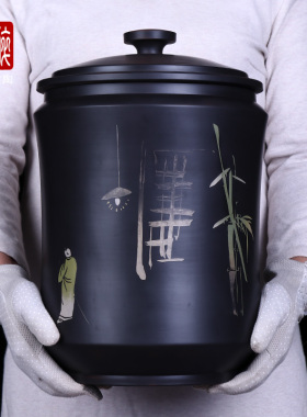 建水紫陶357克饼储茶缸茶叶罐普洱茶保鲜罐茶筒9-10饼茶缸C32S63