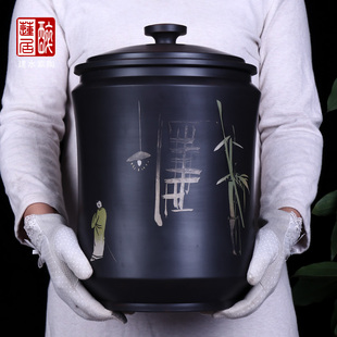 10饼茶缸C32S63 建水紫陶357克饼储茶缸茶叶罐普洱茶保鲜罐茶筒9