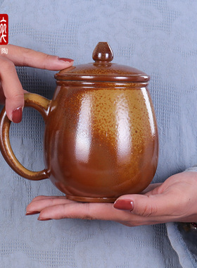 450ml建水紫陶办公杯紫陶柴烧茶杯不带漏/白泥柴烧办公杯 敬U53