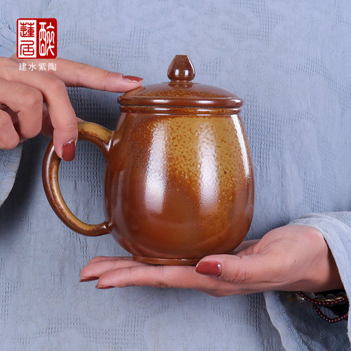 建水陶手工白泥柴烧办公杯450ml