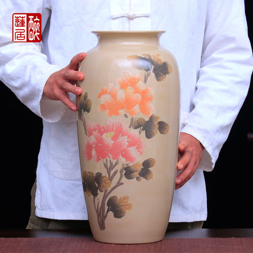 建水紫陶白泥亮光大花瓶41厘米足