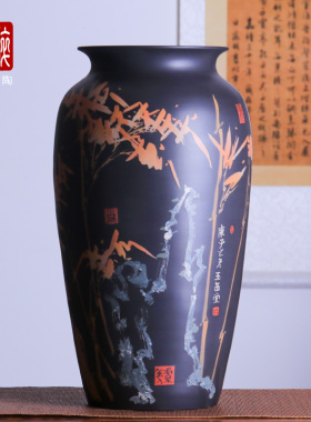 云南建水紫陶花瓶手工花插家居摆饰瓶装饰瓶/彩填敞口花瓶 玉R96
