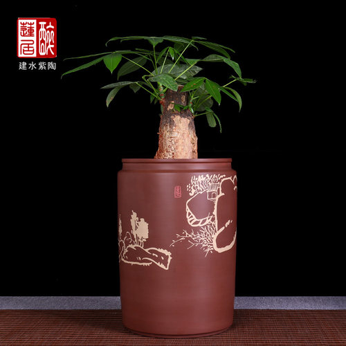 建水紫陶花盆园艺盆兰花盆高30cm
