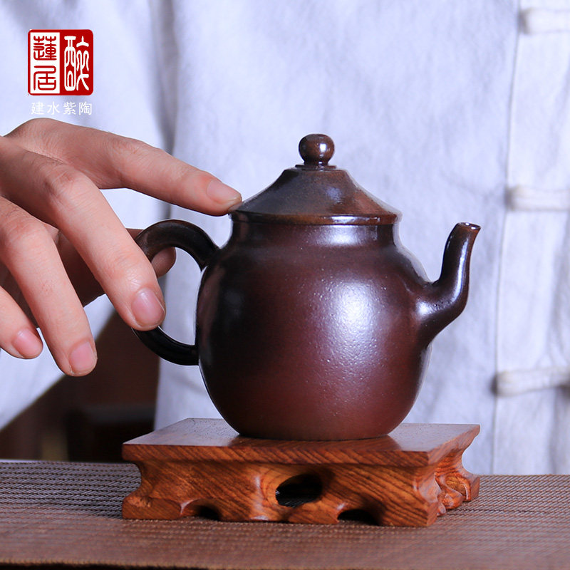 200ml 建水陶壶泡茶壶功夫茶壶手工茶具茶器张智溢柴烧宫灯壶 W32