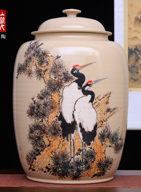 70饼特大缸 紫陶茶叶罐普洱饼储茶罐李正龙白泥釉下五彩茶缸 N90