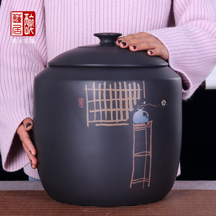 建水紫陶手工储水缸净水缸茶道抽水缸 贰生紫陶 S40 10升 小水缸