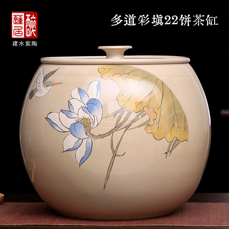 建水紫陶白泥亮光彩填22饼大茶缸