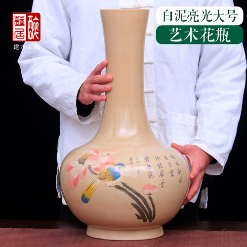 白泥亮光艺术花瓶建水紫陶紫陶泥纯手工插花花器客厅卧室摆件T37