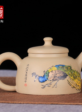 建水紫陶壶功夫茶壶泡茶壶茶具/陈飞宇白泥彩填孔雀壶集合O56 W30