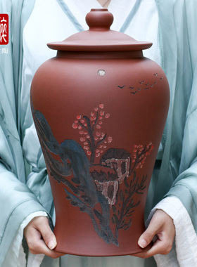 建水紫陶茶罐博古瓶储茶式花瓶李勇老师作品 博古花瓶茶罐 C86