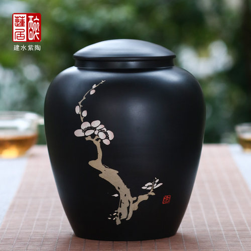 手工彩填紫陶茶叶罐散茶半斤多
