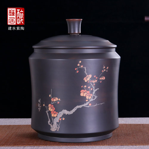 纯手工建水紫陶357克7饼缸