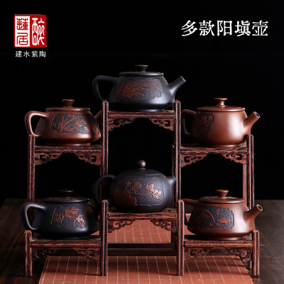 建水紫陶泡茶壶纯手工雕刻功夫壶