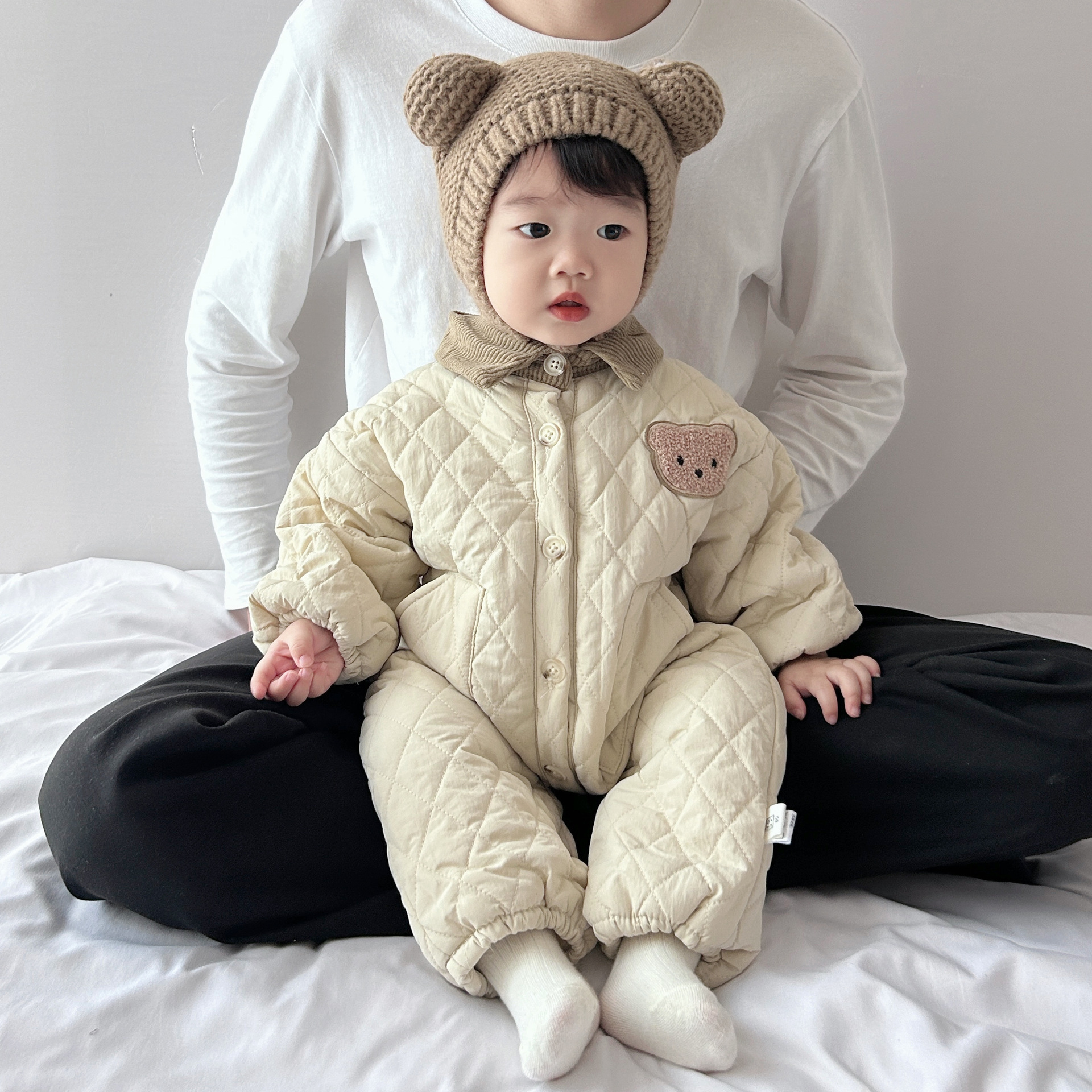 婴儿加绒棉服冬装加厚夹棉外套宝宝外出服儿童棉衣冬季连体衣冬天