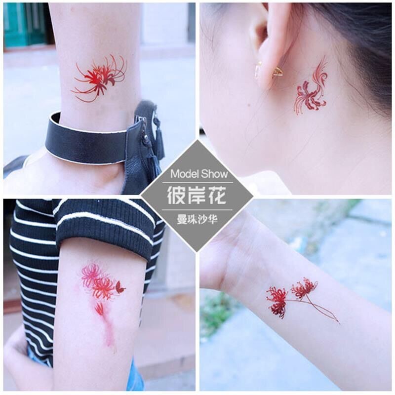 曼珠沙华彼岸花纹身贴女学生可爱小清新遮疤性感古风个性锁骨贴纸