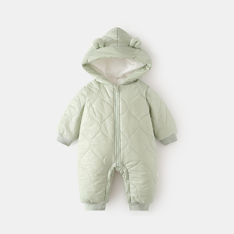 婴儿加棉外出服宝宝夹棉外穿连体衣秋冬加厚爬服儿童连帽防风棉衣