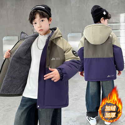 男童冬季派克服棉衣2025新款儿童加绒外套秋冬款大童加厚棉服冬装