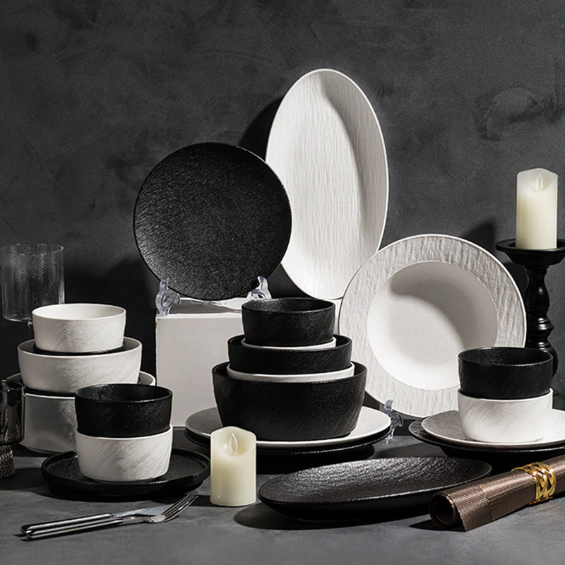 碗碟套装家用简约碗盘轻奢盘子碗日式碗筷陶瓷高级感黑白餐具套装