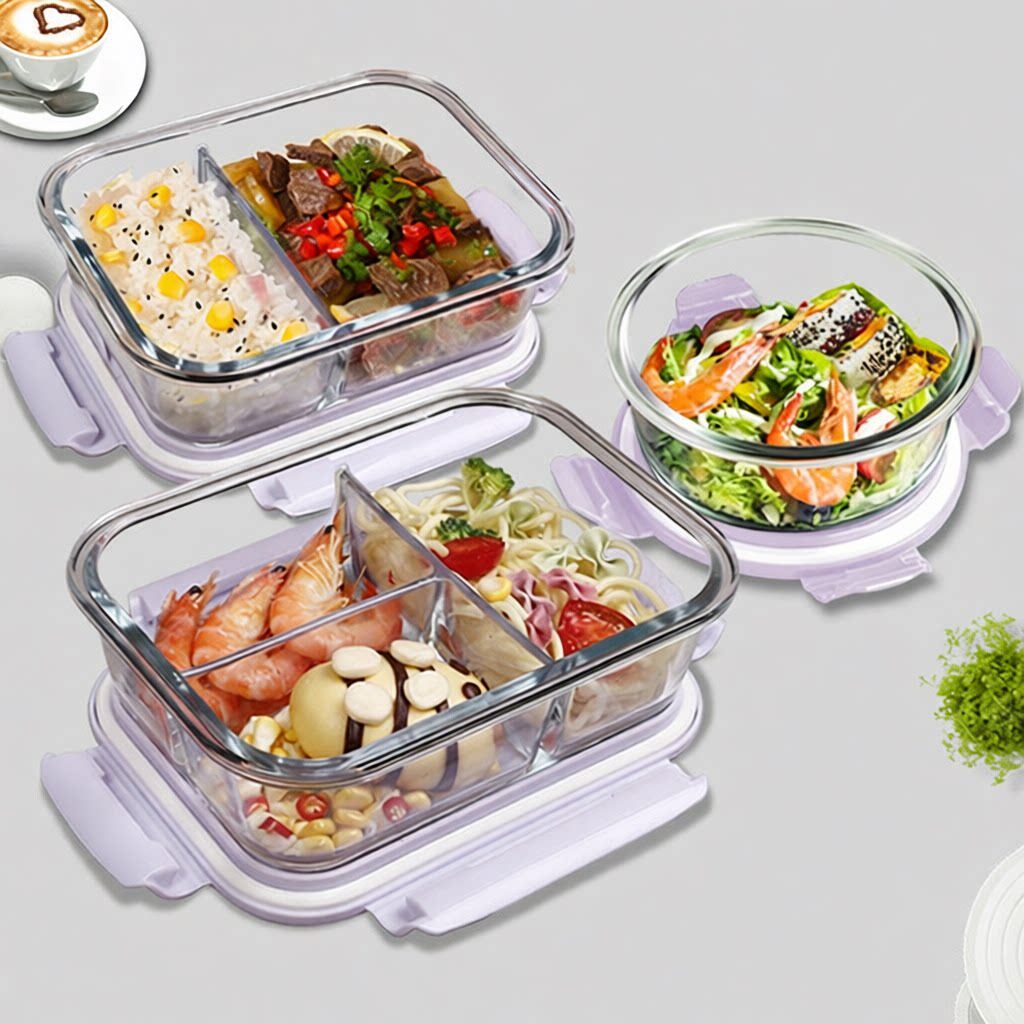 玻璃分隔保鲜餐盒|微波炉适用带