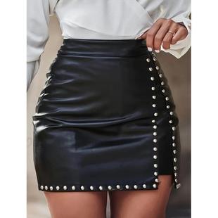 Leather Bodycon Skirt Solid Casual Faion Mini Color