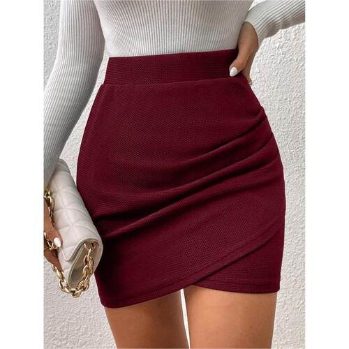 Q 36801 Elegant Tulip Hem Knitted Mini Skirt 腰针织迷你裙