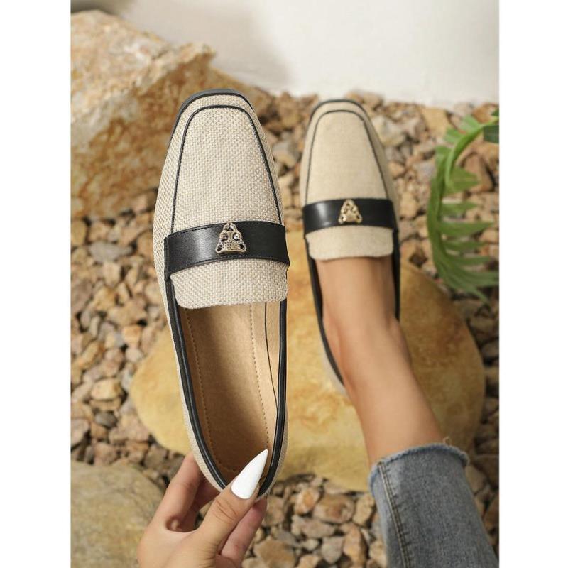 Tiger Head Decor Square Toe Flat Loafer Slip On Shoes