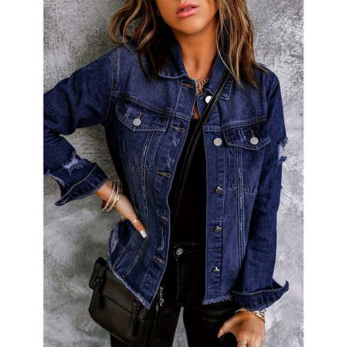 D 33592 Washed Denim Shirt Jacket Street Style 水洗牛仔衬衫
