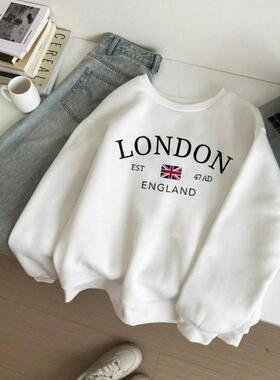 速卖通秋季外贸新款 Sweatirts 休闲简约伦敦旗帜印花宽松圆领