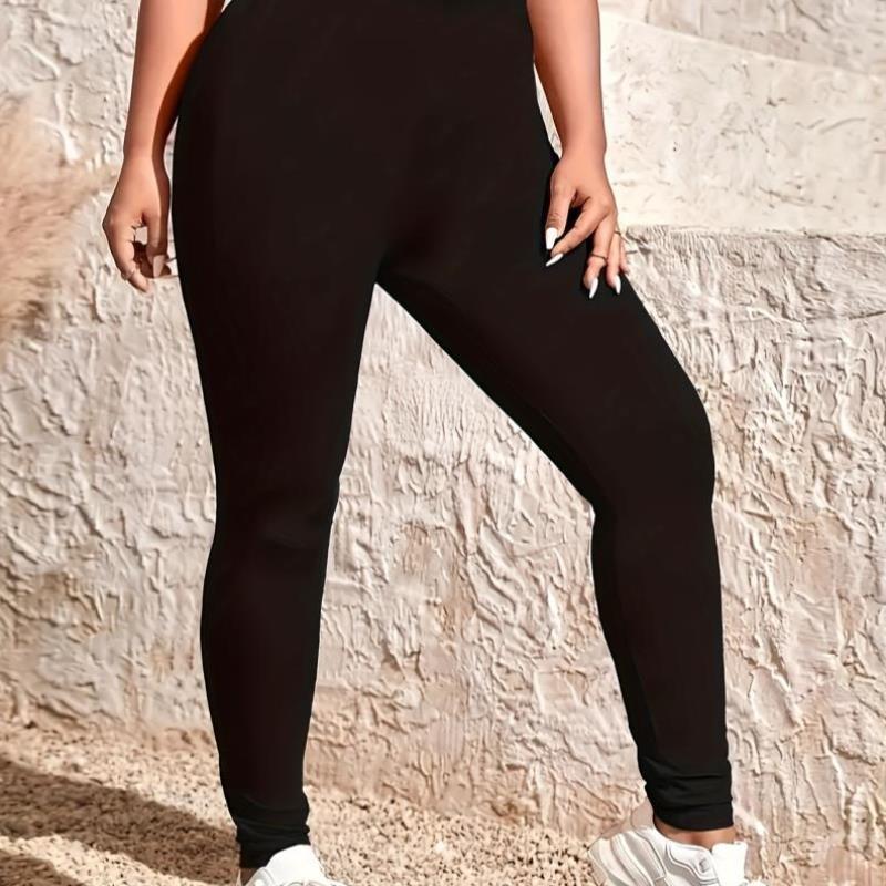 2025跨境新款欧美大码纯色紧身裤休闲高腰弹力裤跨境代发