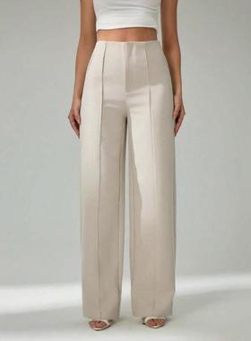 U 76583 速卖通新款外贸跨境女士浅米色通勤裤轻盈优雅