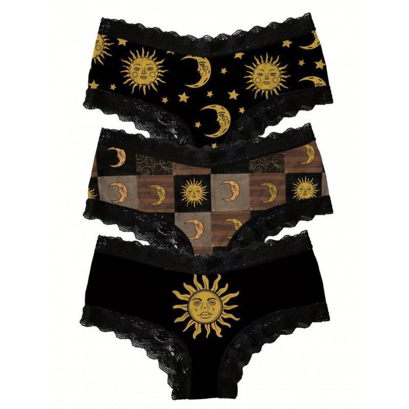 外贸代发新款Print Lace Trim Briefs Comfy Breathable retchy