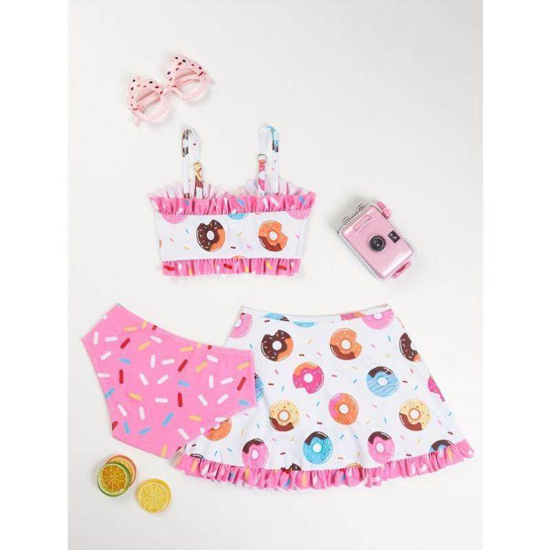 Girls' Swimsu Bikini Swimsu Donut Print Beach Skirt