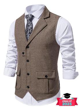 P 32853 Men's Single Breasted Herringbone Vest 复古马甲