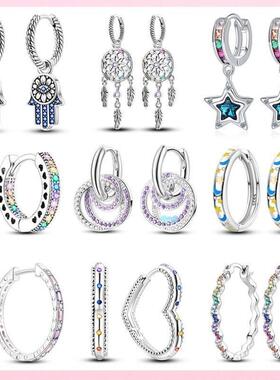 Colored Women Hoop Earrings 925 erling Silver Heart Hoop E