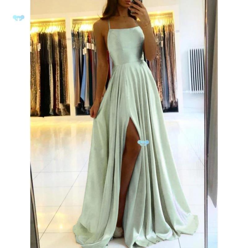 Elegant Women Maxi Beach Satin Dress Se Leg Sl Lace up E