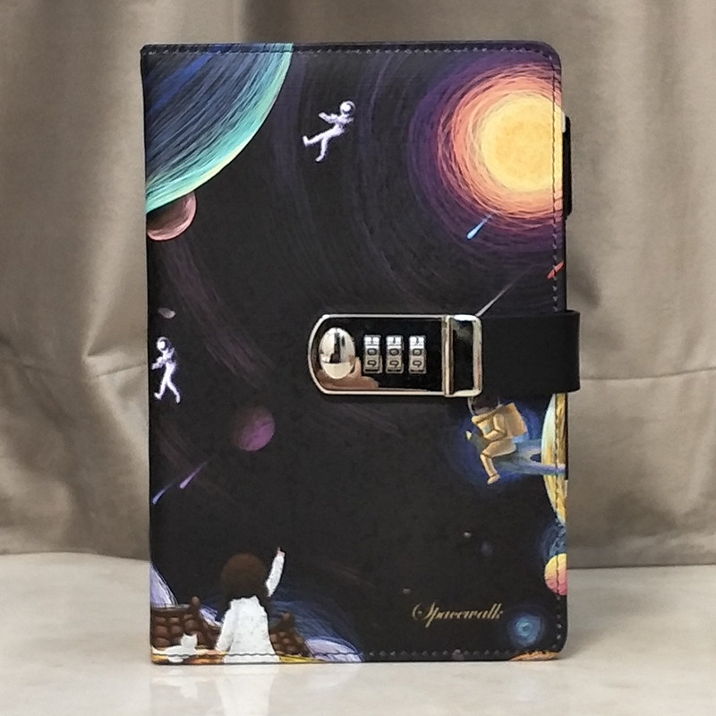 铁文章密码本子中小学生笔记本带锁儿童秘密日记本成人韩国创意小清新复古文艺加密记事本女多功能日记本带锁