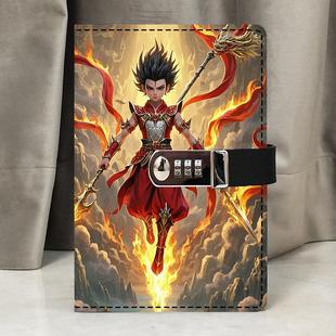 哪吒密码本中小学生日记本带锁可爱少女心笔记本子加厚多功能卡通密码锁记事本A5创意手账本儿童精致个性简约