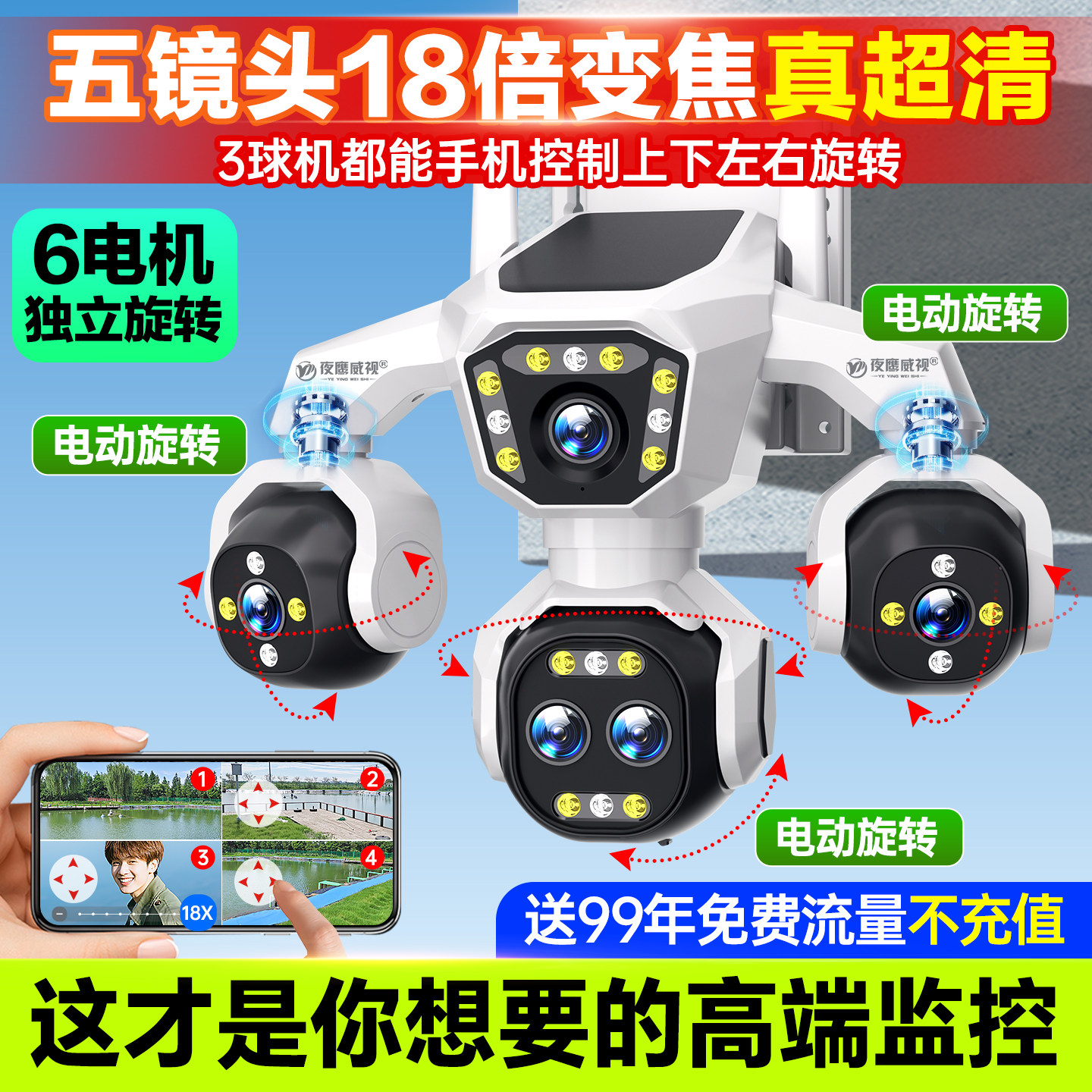 2026新款监控摄像头360度无死角室外家用4G高清夜视变焦摄影