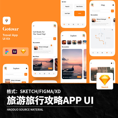 旅游旅行出游攻略景点分享社交app界面ui设计素材sketch figma xd