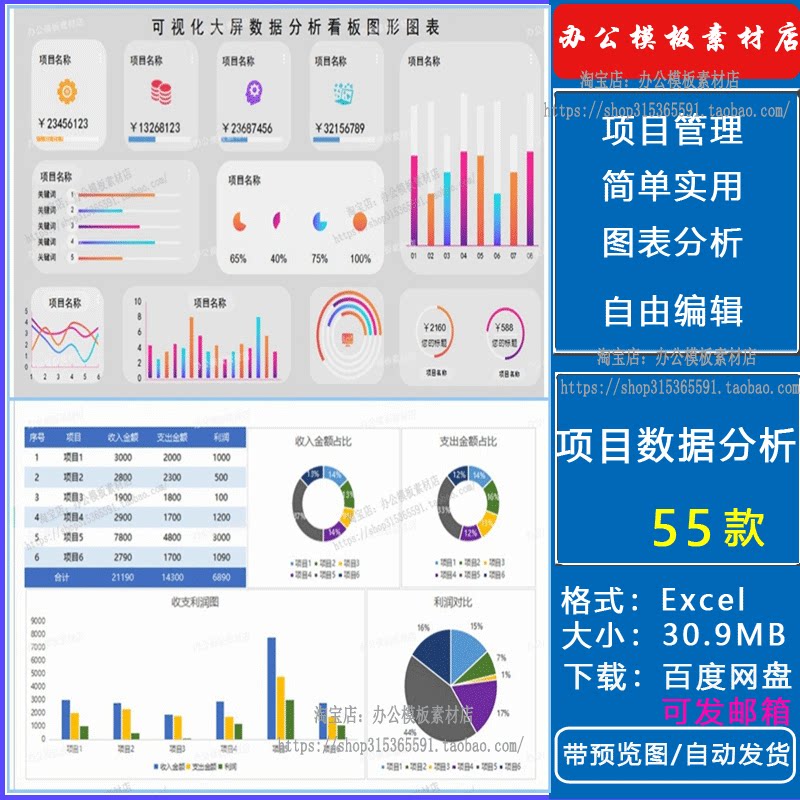 工程项目管理可视化看板 项目进度成本分析核算图表excel电子模板
