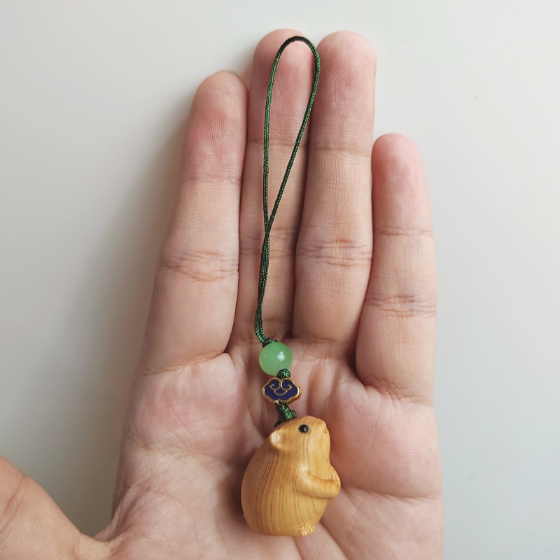 崖柏木雕吃瓜鼠手机链手把件挂饰可爱十二生肖鼠包包挂件学生随身