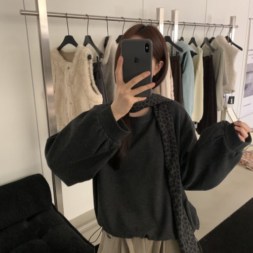 ULOUR/U粒秋冬韩系休闲风百搭显瘦抽绳圆领长袖卫衣(配围巾)55195