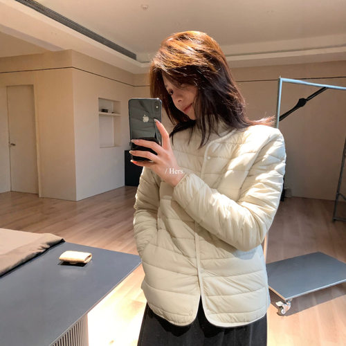 Hers一勺甜秋冬韩版简约风通勤百搭显瘦保暖圆领排骨棉服女925231