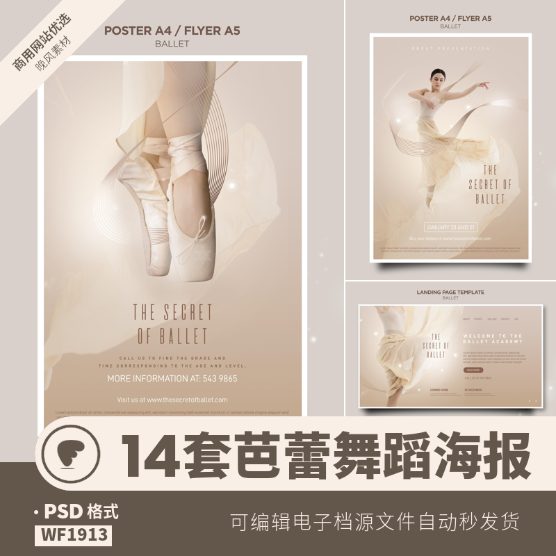 芭蕾舞蹈海报模板跳舞唯美优雅成人培训教学工作室宣传ps设计素材