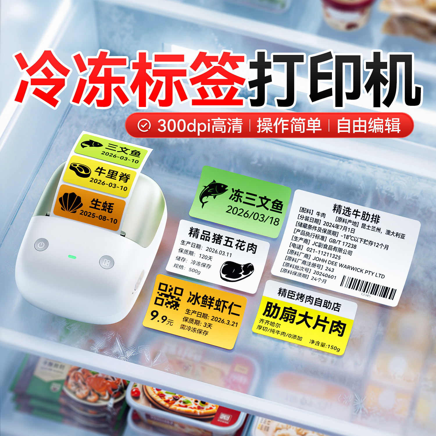 精臣B2Pro标签打印机家用厨房冰箱低温冷冻冷藏食品生产日期保质期不干胶贴纸彩色防水手持小型商用打印机