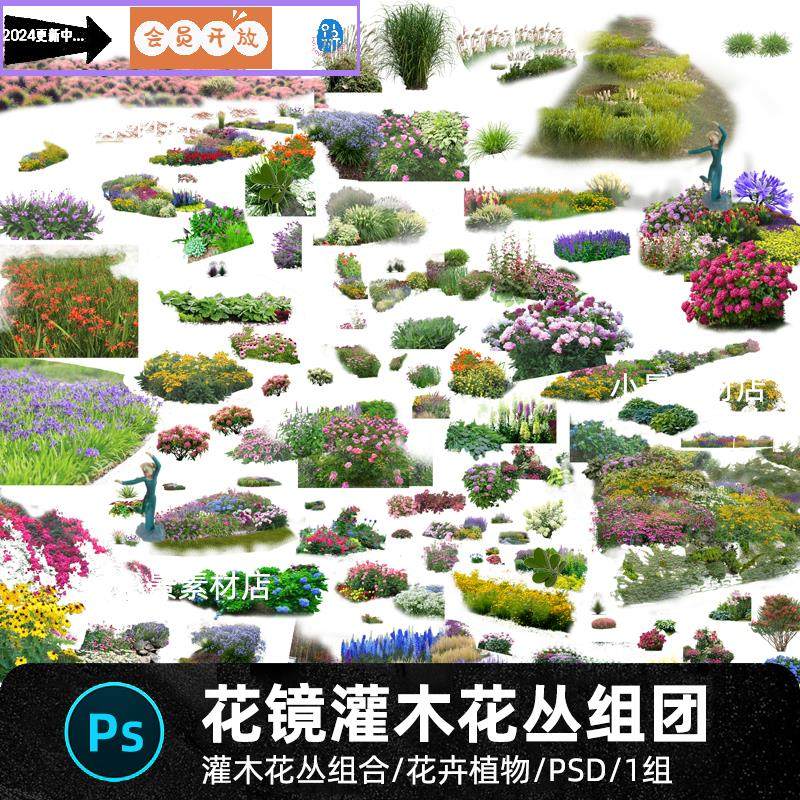 PS花境灌木花丛组团设计花镜组合花卉植物配置效果图PNG免扣素材