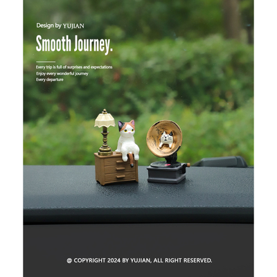 YUJIAN丨音乐猫咪汽车中控台屏幕摆件创意可爱卡通中控毛绒装饰