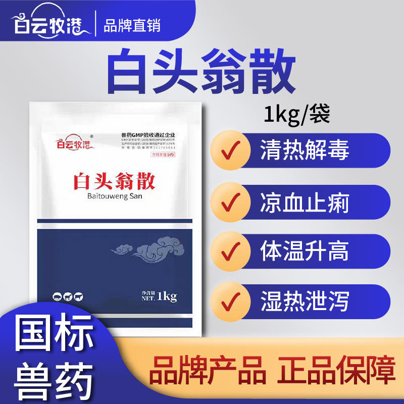 白云牧港白头翁散清热解毒湿热泄泻凉血止痢拉稀猪牛羊兔禽药兽药