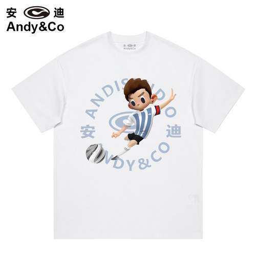 a安迪andy&co宽松男女t恤短袖纯棉青春流行学生休闲潮头足球卡通