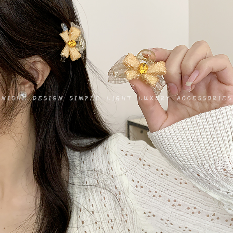 双面蝴蝶结小抓夹网纱小号女生前额侧边碎发刘海夹气质高级感顶夹